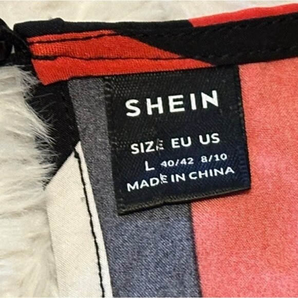 SHEIN Brand Red White Black Blouse Stripes Polyester Women's Size L (8/10)-READ - Picture 6 of 16